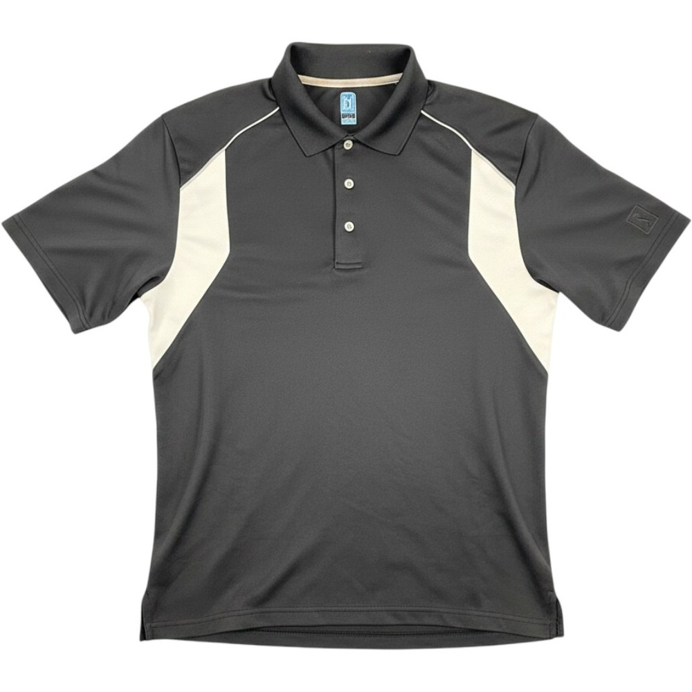 PGA Tour Mens Large Black White Colorblock Golf Polo Shirt Short Sleeve Sporty